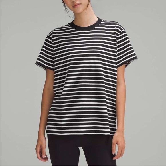 Lululemon All Yours Cotton T Shirt Yachtie Stripe Dark Gray White - Picture 7 of 7